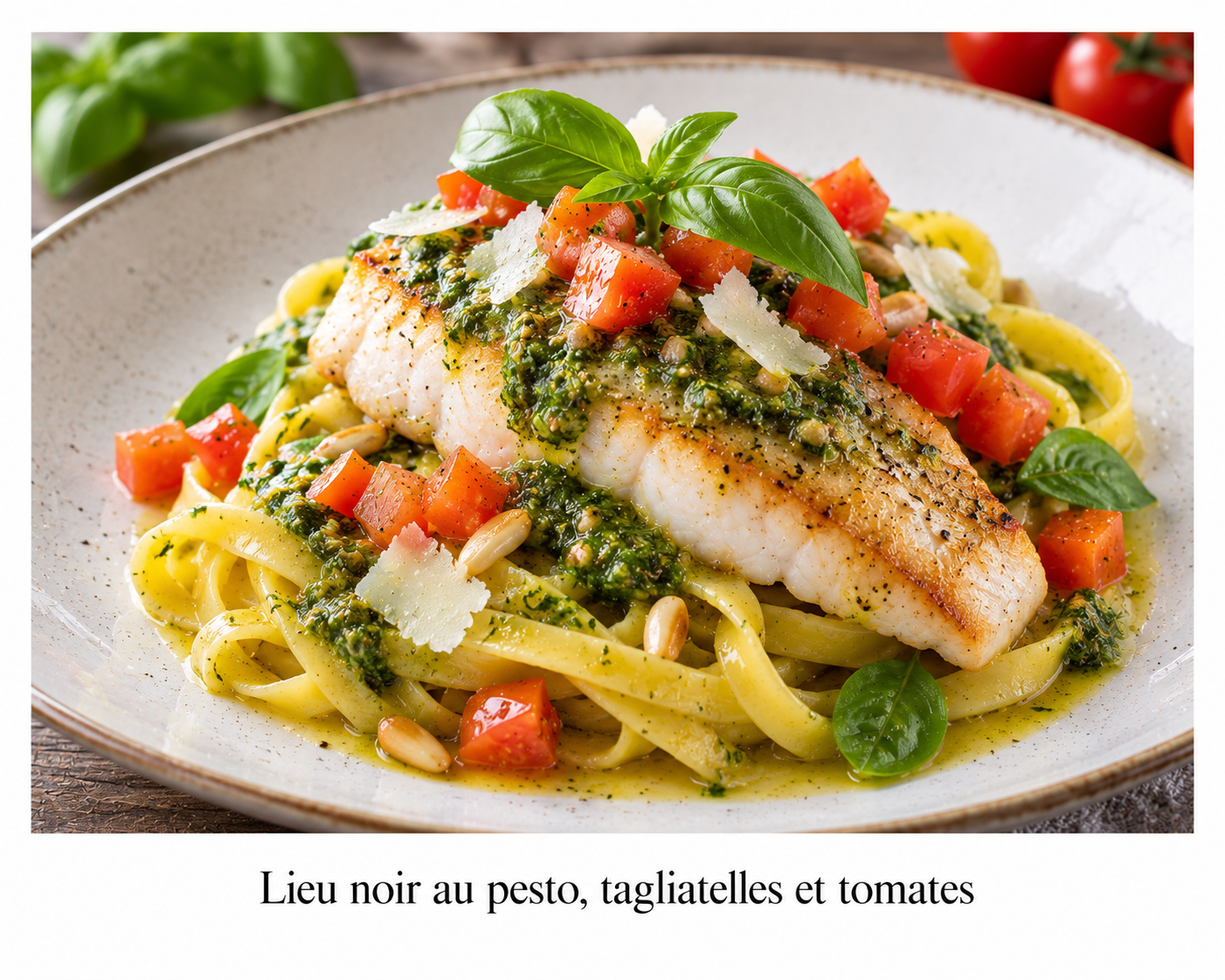 Lieu Noir poêlé aux tagliatelles sauce Pesto